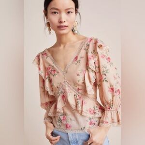 Anthropologie Love Sam floweret blouse top floral romantic Aesthetic Size XS